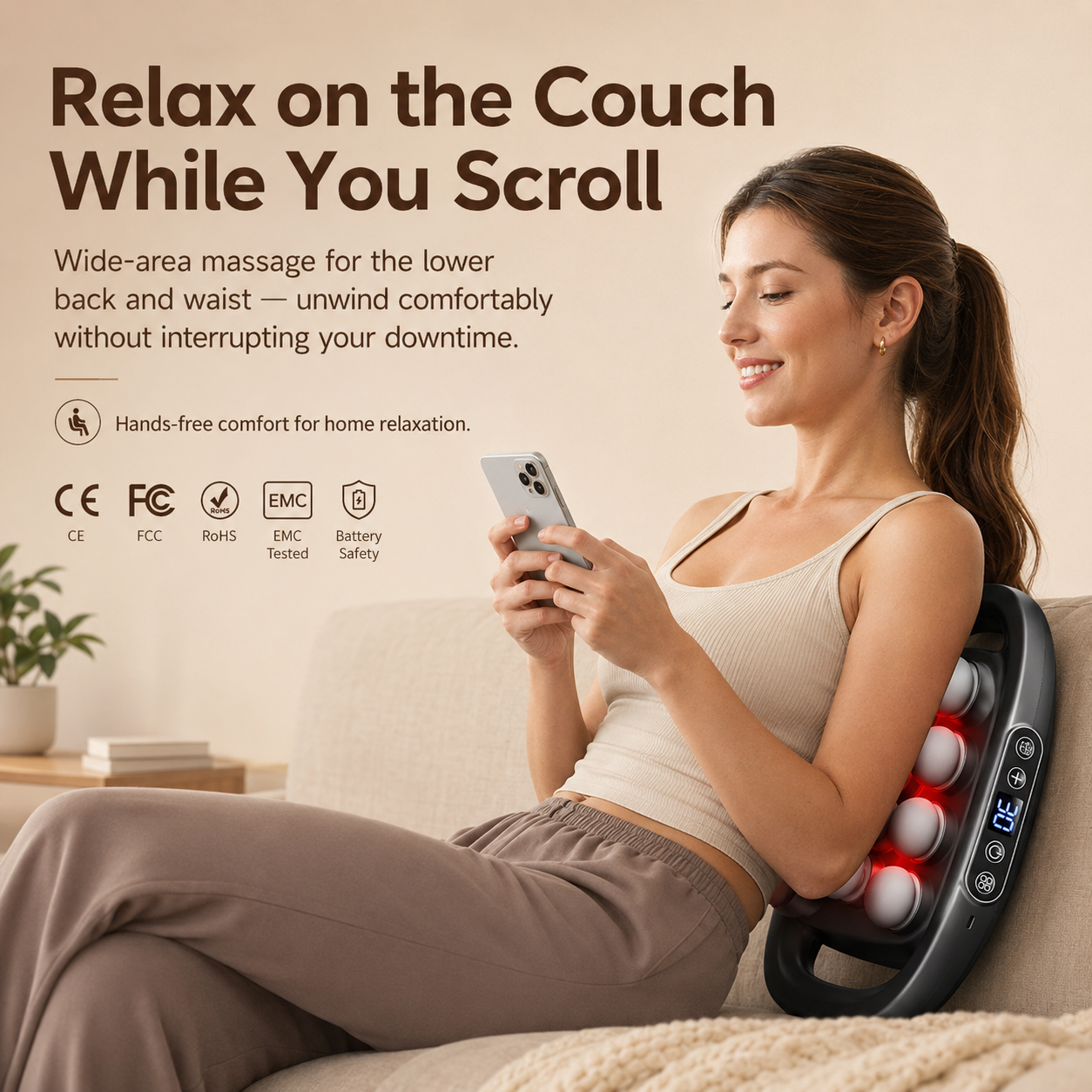 16-Head Deep Tissue Back Massager โ Red Light, 30 Speeds & Hands-Free Relief