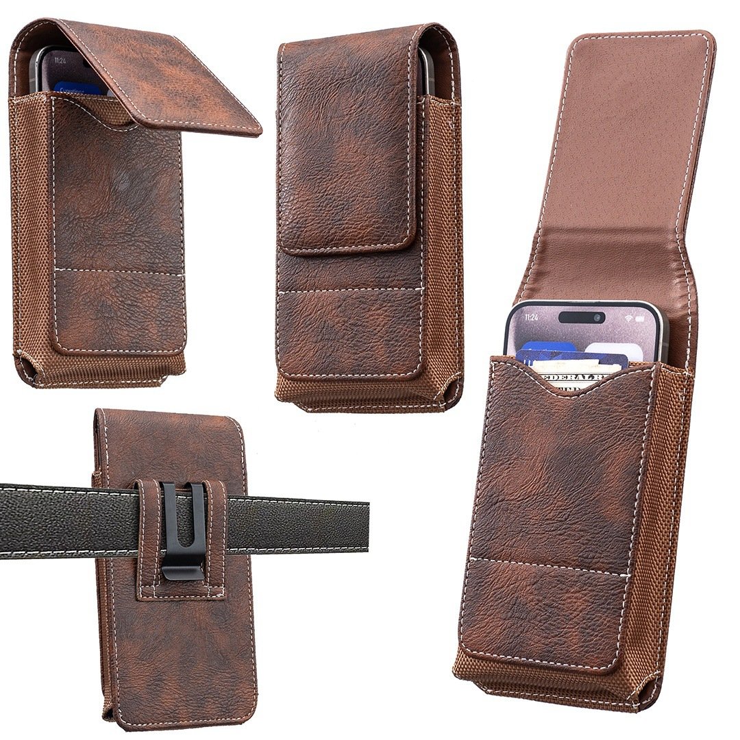 Waist Belt Cell Phone Pouch 📱 Multi-Pocket Leather Phone Case with Card Holder
