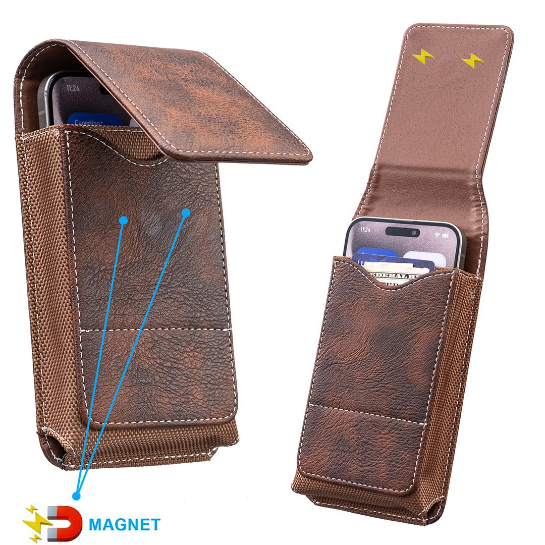 Waist Belt Cell Phone Pouch 📱 Multi-Pocket Leather Phone Case with Card Holder