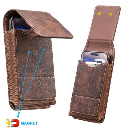 Waist Belt Cell Phone Pouch 📱 Multi-Pocket Leather Phone Case with Card Holder