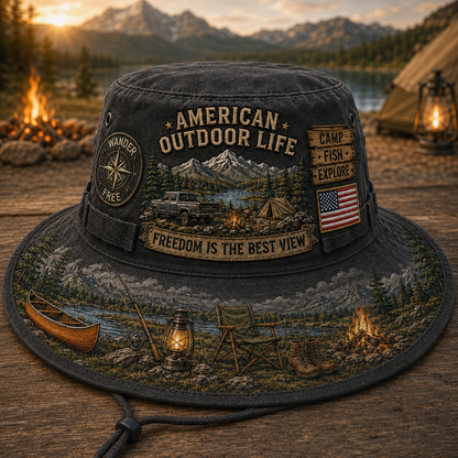 🌄🎣American Outdoor Life Vintage Boonie Hat – Camp, Fish & Explore