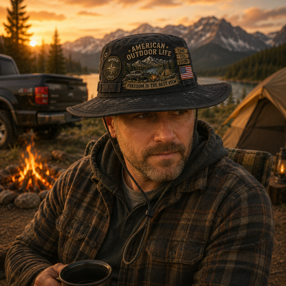 🌄🎣American Outdoor Life Vintage Boonie Hat – Camp, Fish & Explore
