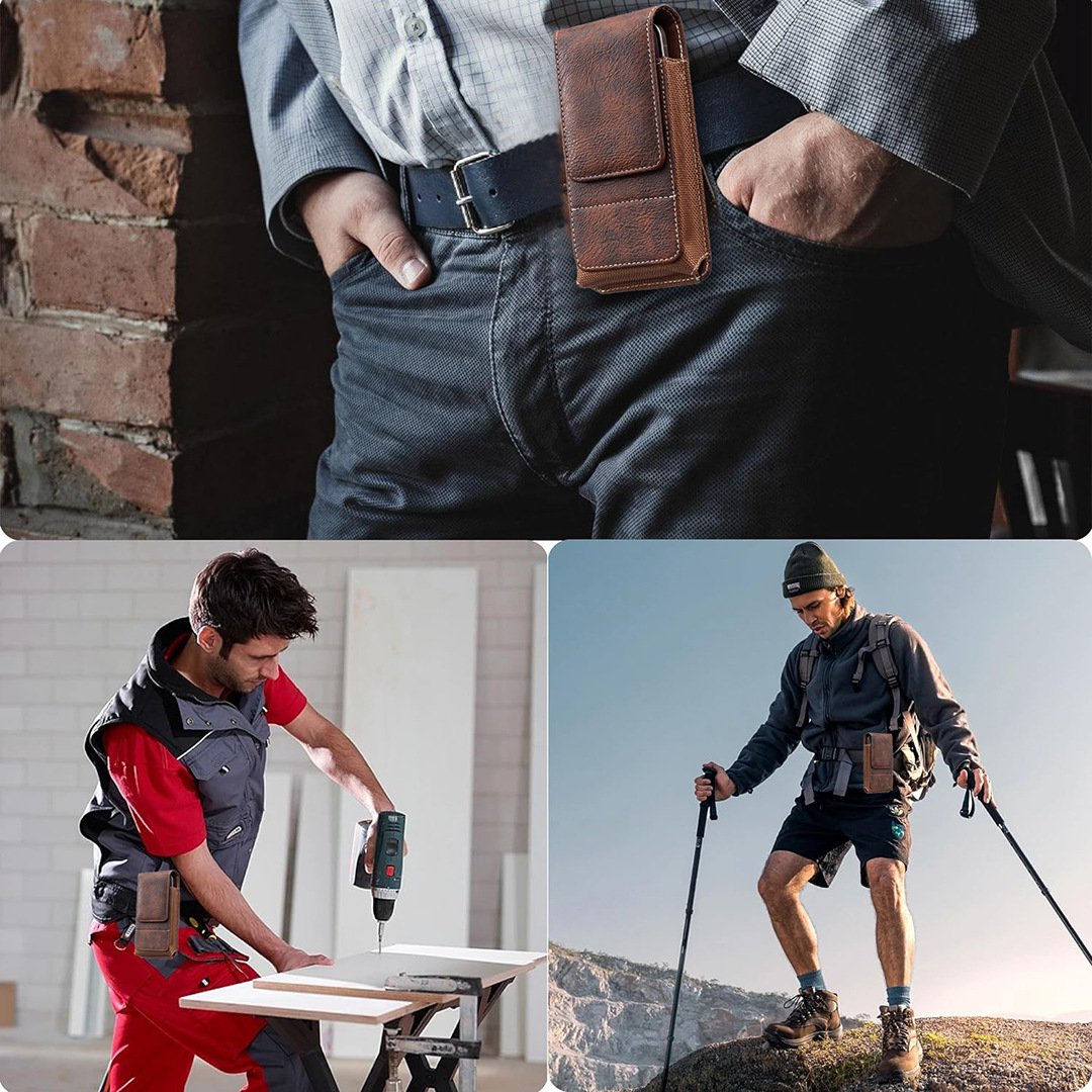 Waist Belt Cell Phone Pouch 📱 Multi-Pocket Leather Phone Case with Card Holder