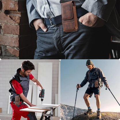 Waist Belt Cell Phone Pouch 📱 Multi-Pocket Leather Phone Case with Card Holder