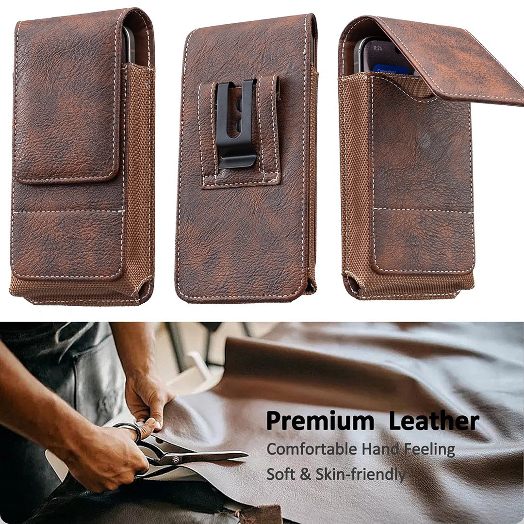 Waist Belt Cell Phone Pouch 📱 Multi-Pocket Leather Phone Case with Card Holder