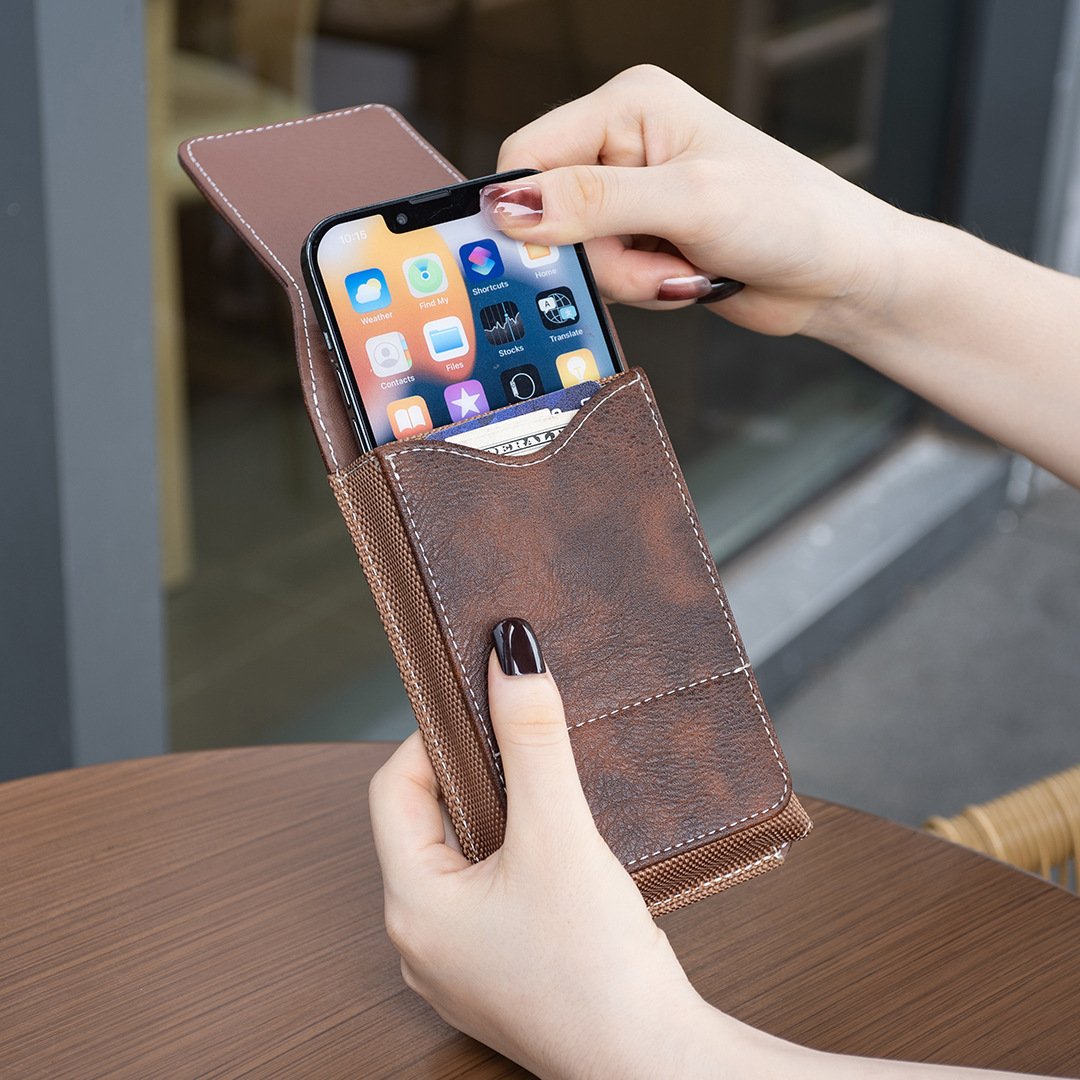 Waist Belt Cell Phone Pouch 📱 Multi-Pocket Leather Phone Case with Card Holder